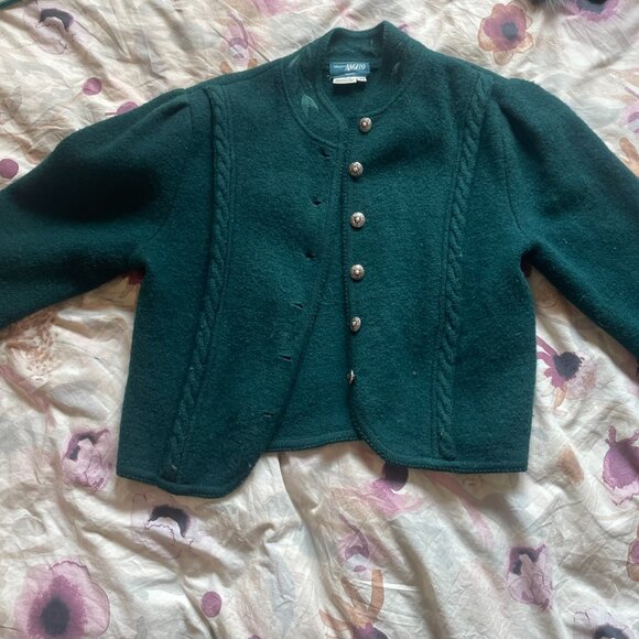 Vintage 100% wool forest green button-up cardigan - Picture 2 of 5